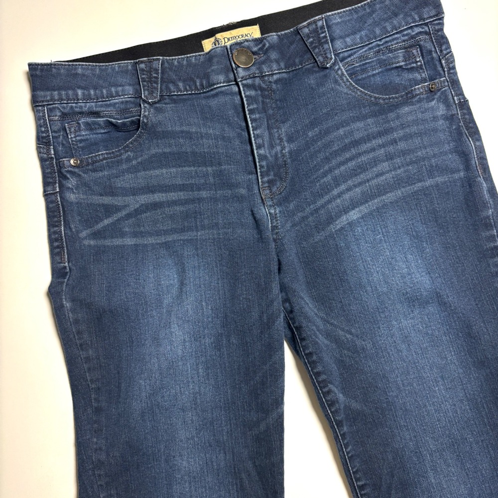 Democracy Ab solution Denim Blue Jeans Women's 14 Medium Wash Whiskering Stretch
